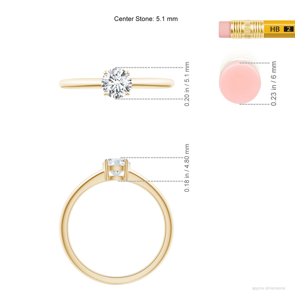 5.1mm FGVS Lab-Grown Round Diamond Solitaire Engagement Ring in Yellow Gold ruler