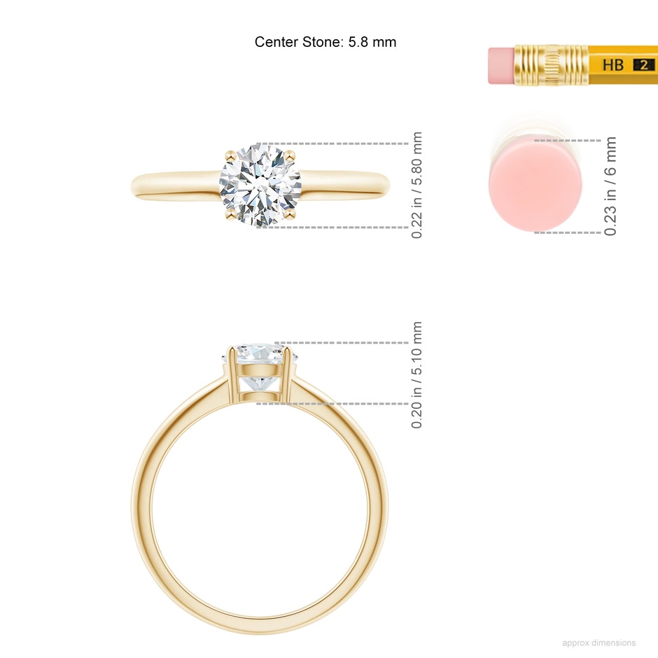 5.8mm FGVS Lab-Grown Round Diamond Solitaire Engagement Ring in Yellow Gold ruler