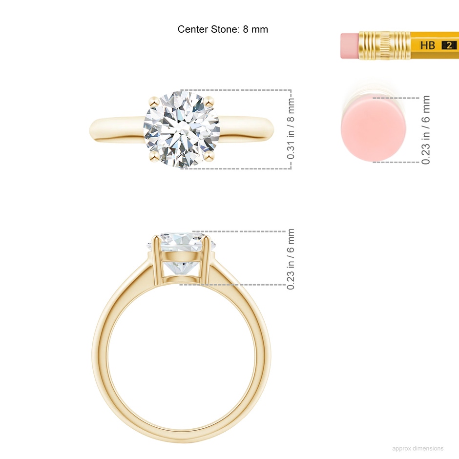 8.1mm FGVS Lab-Grown Round Diamond Solitaire Engagement Ring in Yellow Gold ruler