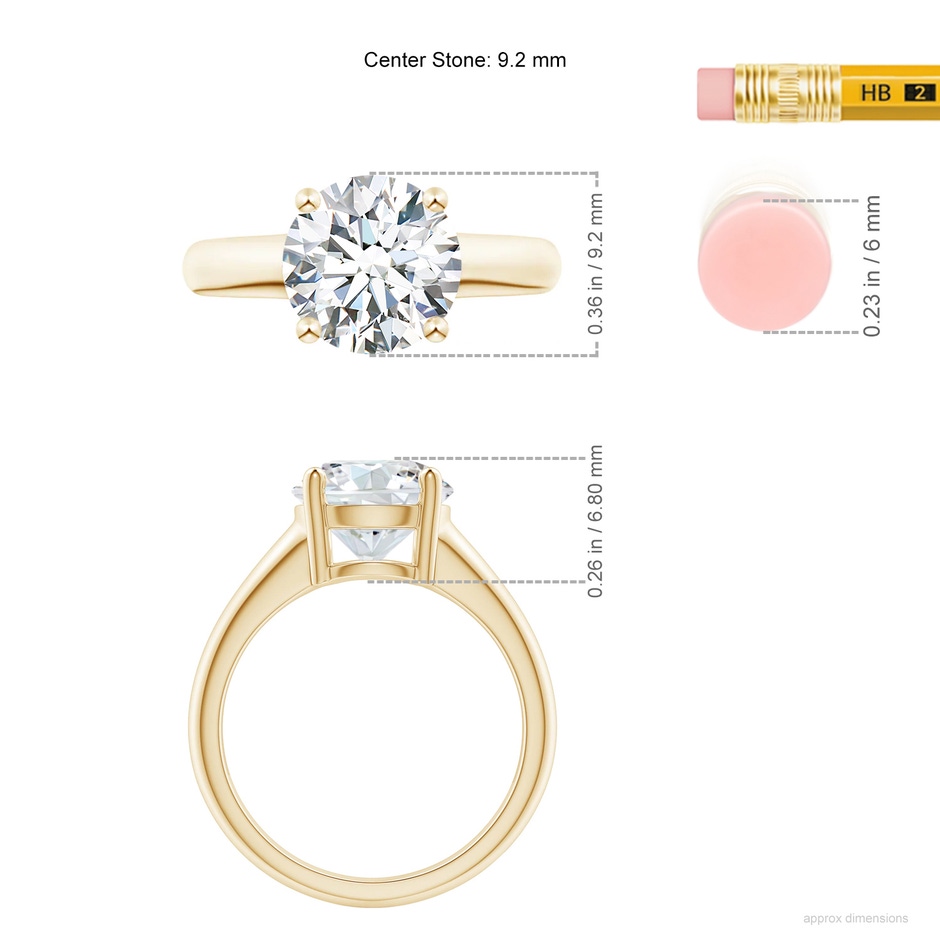 9.2mm FGVS Lab-Grown Round Diamond Solitaire Engagement Ring in 18K Yellow Gold ruler