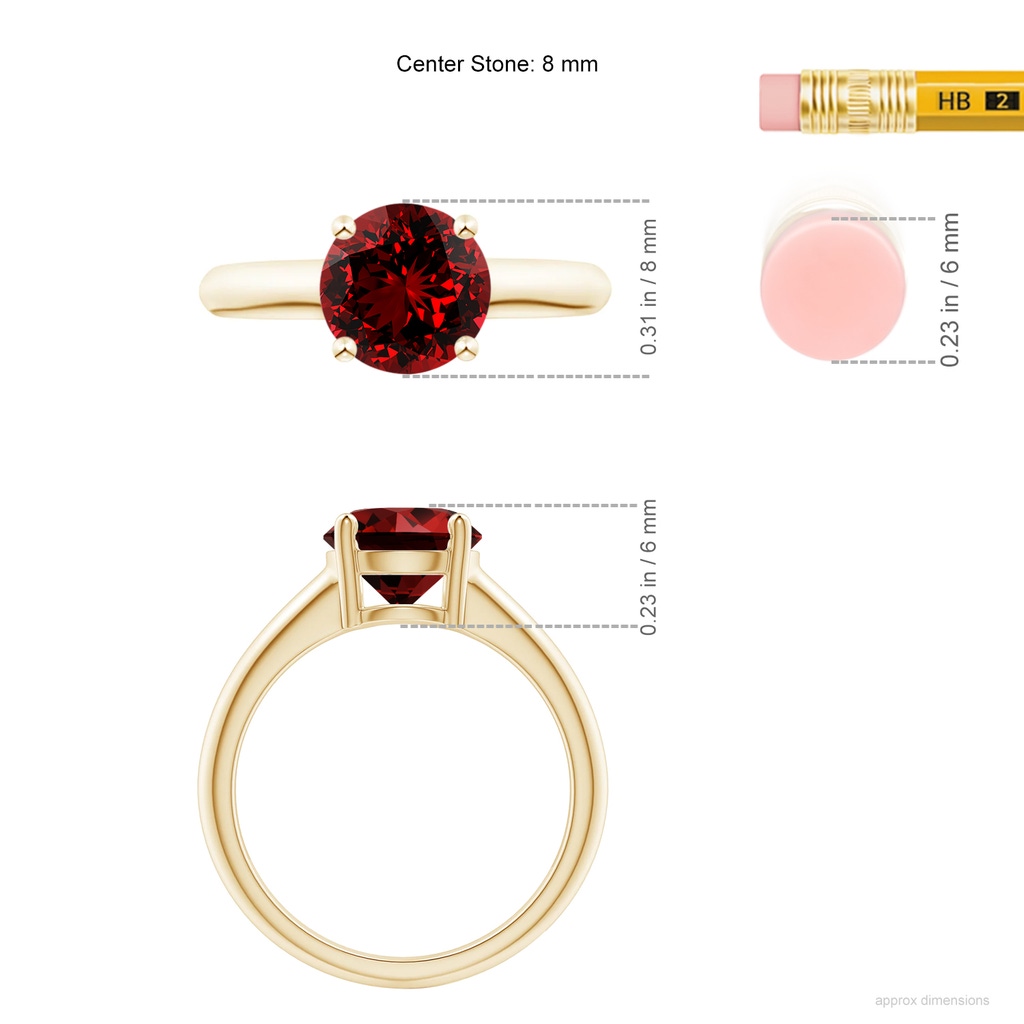 8mm Labgrown Lab-Grown Round Ruby Solitaire Engagement Ring in Yellow Gold ruler
