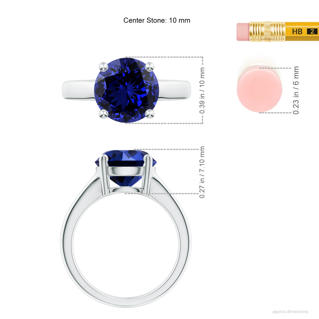 10mm Labgrown Lab-Grown Round Blue Sapphire Solitaire Engagement Ring in White Gold ruler