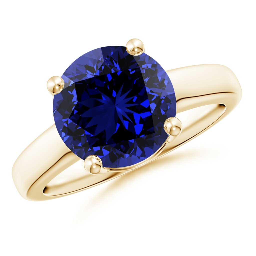 10mm Labgrown Lab-Grown Round Blue Sapphire Solitaire Engagement Ring in Yellow Gold