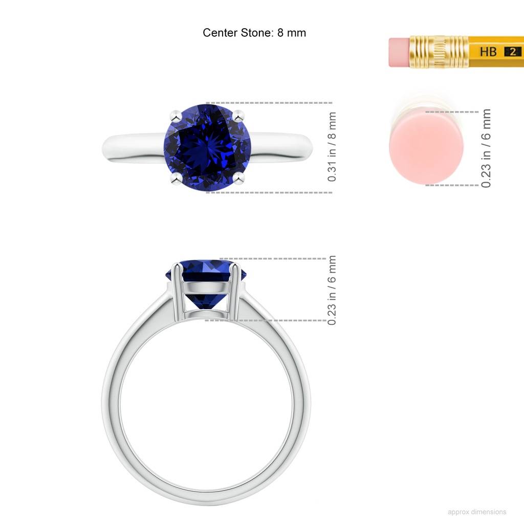 8mm Labgrown Lab-Grown Round Blue Sapphire Solitaire Engagement Ring in White Gold ruler