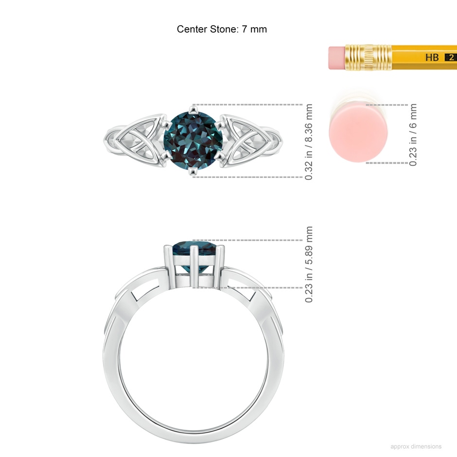 7mm Labgrown Solitaire Round Lab-Grown Alexandrite Celtic Knot Ring in 18K White Gold ruler