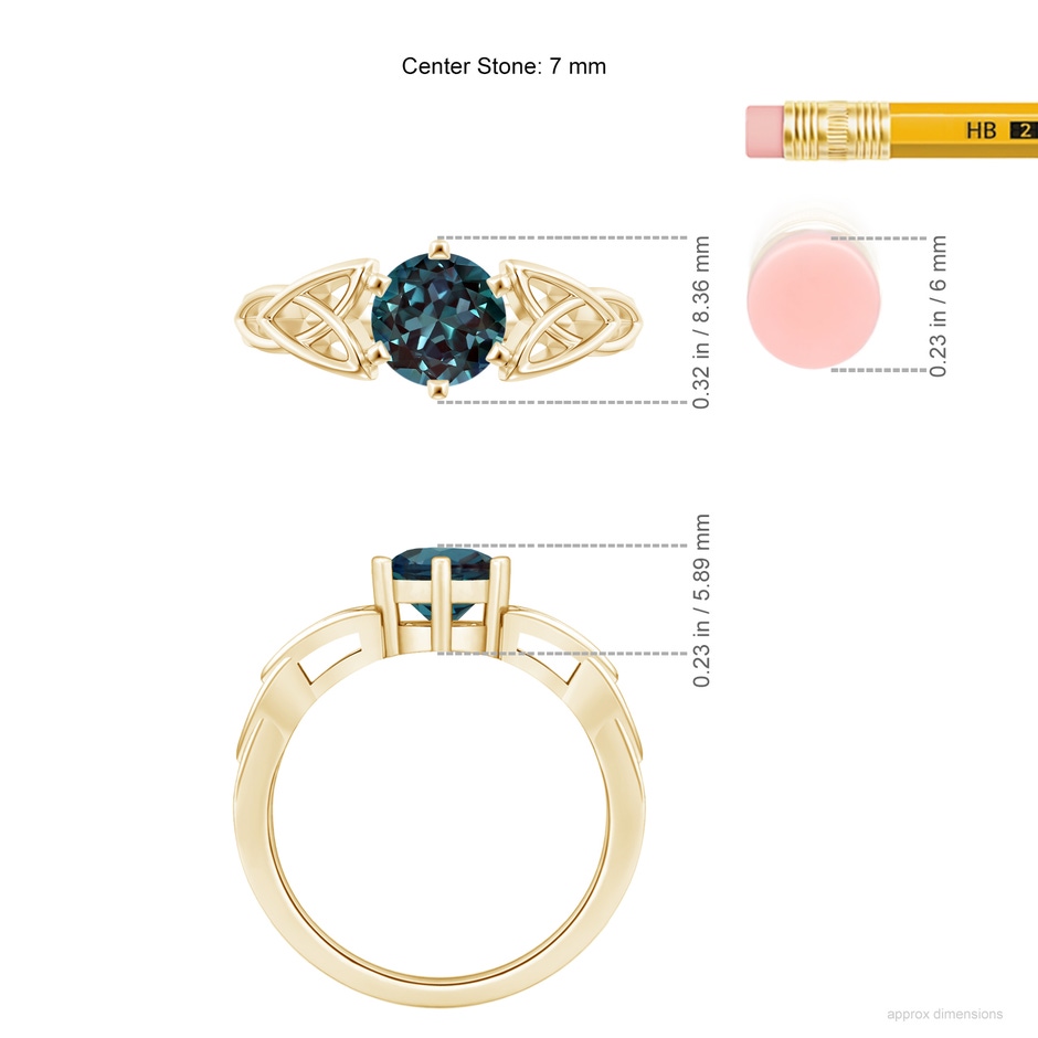 7mm Labgrown Solitaire Round Lab-Grown Alexandrite Celtic Knot Ring in 18K Yellow Gold ruler