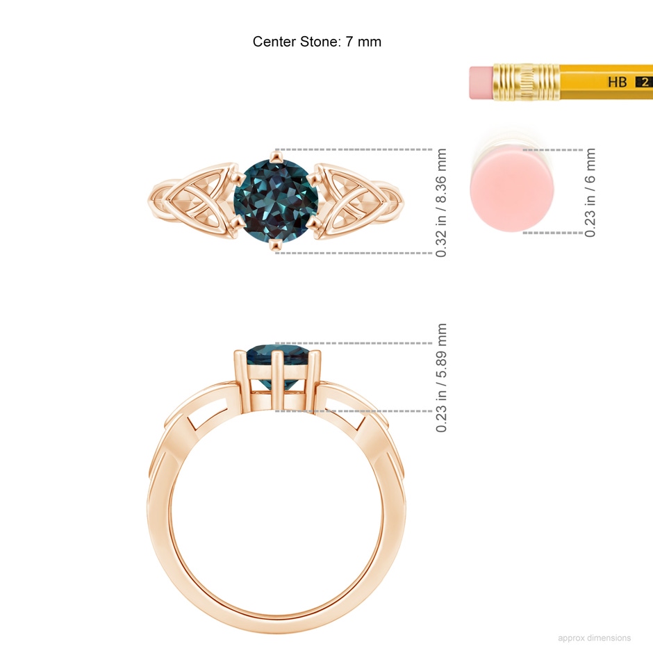 7mm Labgrown Solitaire Round Lab-Grown Alexandrite Celtic Knot Ring in Rose Gold ruler
