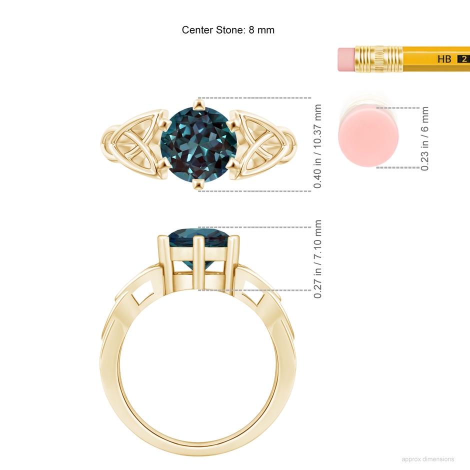 8mm Labgrown Solitaire Round Lab-Grown Alexandrite Celtic Knot Ring in 18K Yellow Gold ruler