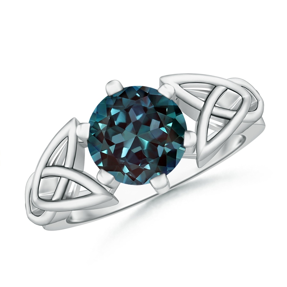 8mm Labgrown Solitaire Round Lab-Grown Alexandrite Celtic Knot Ring in White Gold 