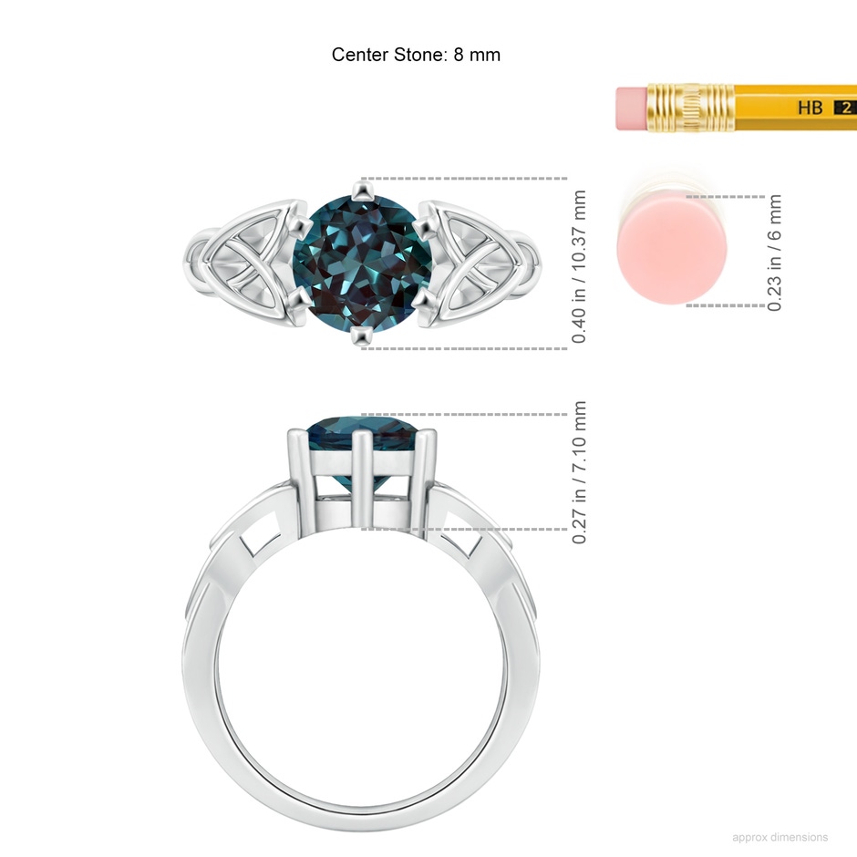 8mm Labgrown Solitaire Round Lab-Grown Alexandrite Celtic Knot Ring in White Gold ruler