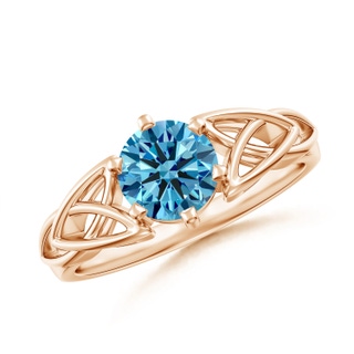 6.4mm Labgrown Solitaire Round Lab-Grown Fancy Intense Blue Diamond Celtic Knot Ring in Rose Gold