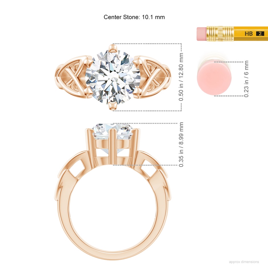 10.1mm FGVS Lab-Grown Solitaire Round Diamond Celtic Knot Ring in Rose Gold ruler