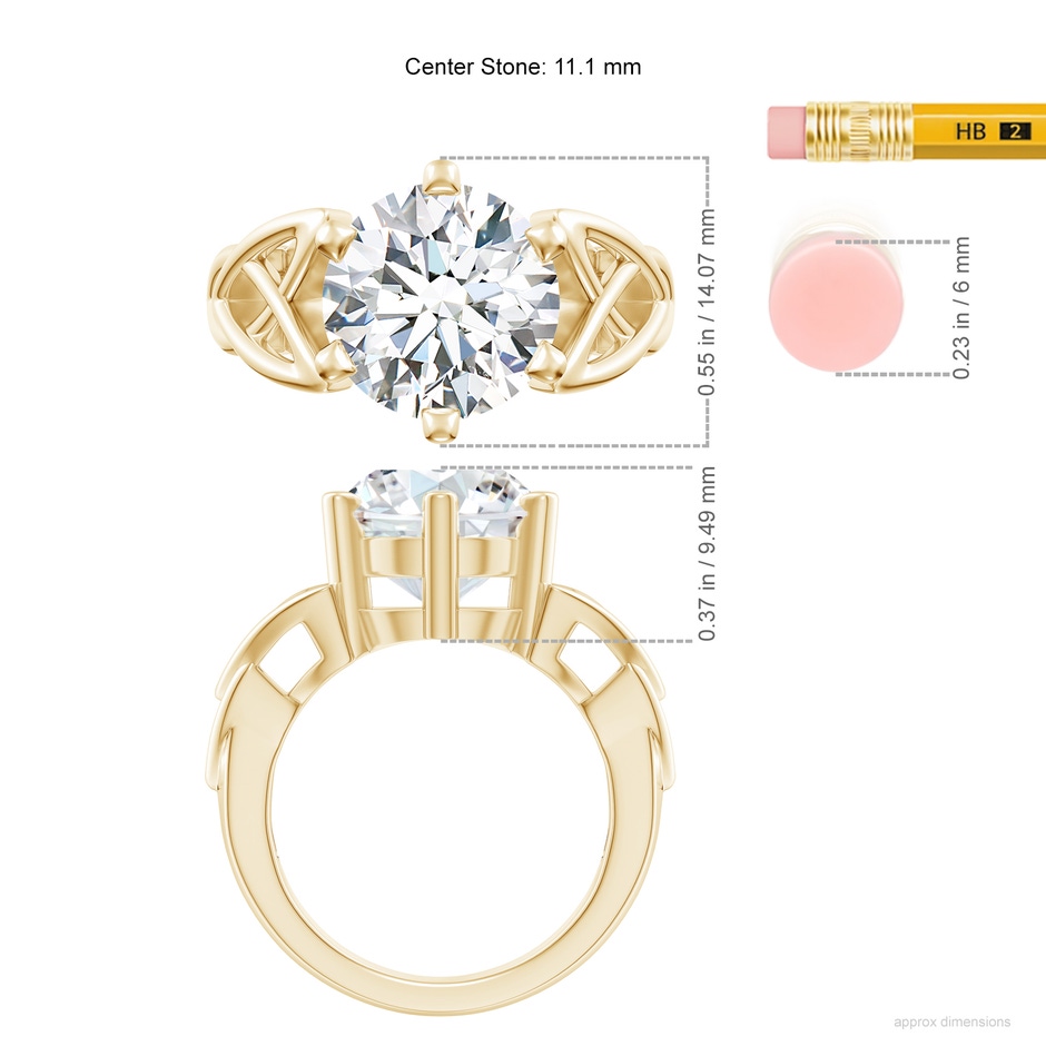 11.1mm FGVS Lab-Grown Solitaire Round Diamond Celtic Knot Ring in Yellow Gold ruler