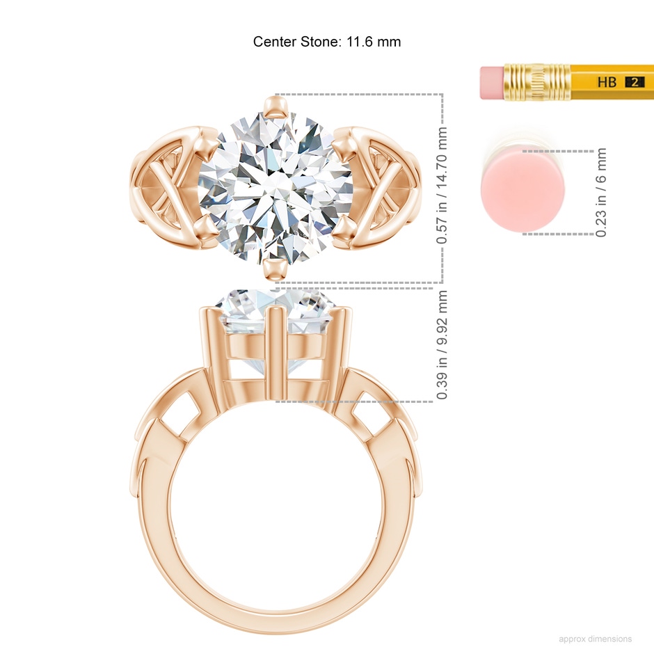 11.6mm FGVS Lab-Grown Solitaire Round Diamond Celtic Knot Ring in Rose Gold ruler