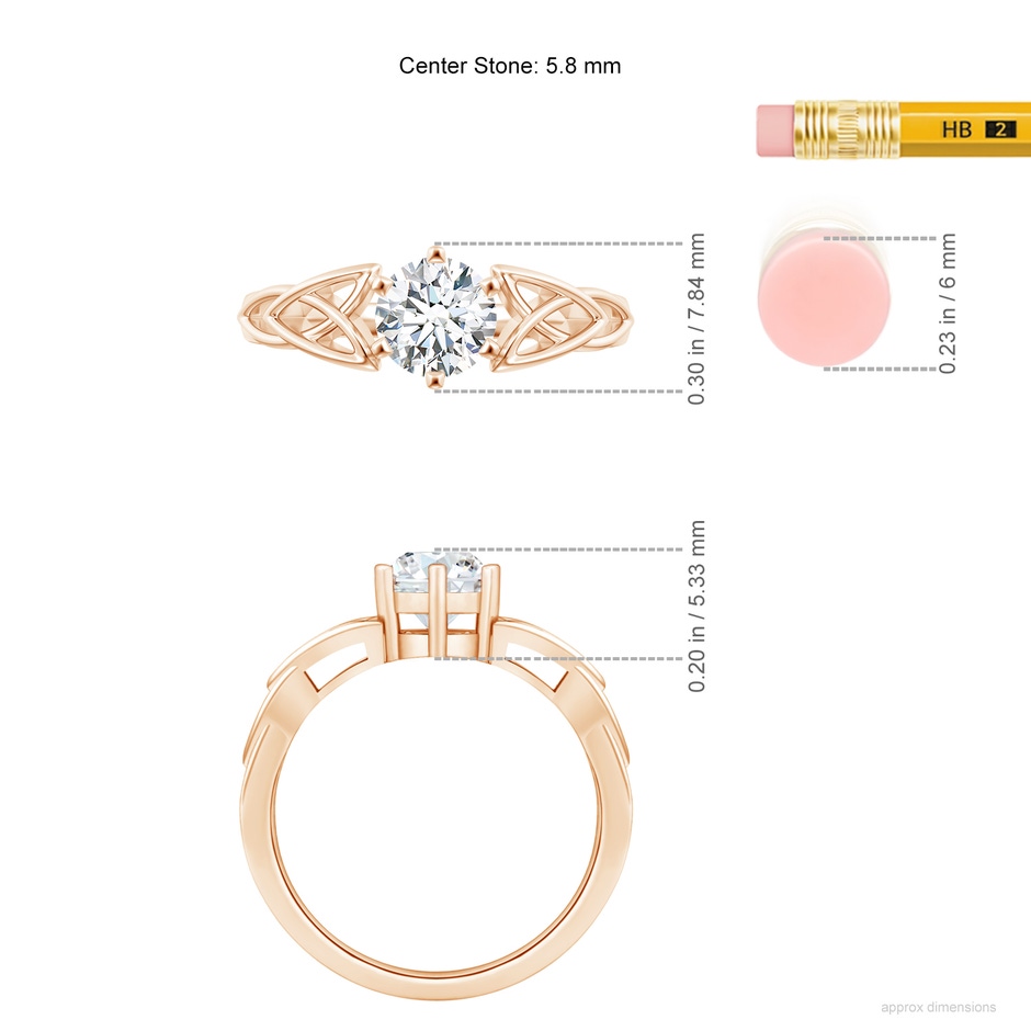 5.8mm FGVS Lab-Grown Solitaire Round Diamond Celtic Knot Ring in Rose Gold ruler