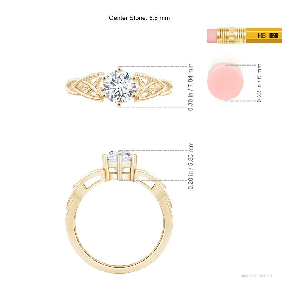 5.8mm FGVS Lab-Grown Solitaire Round Diamond Celtic Knot Ring in Yellow Gold ruler