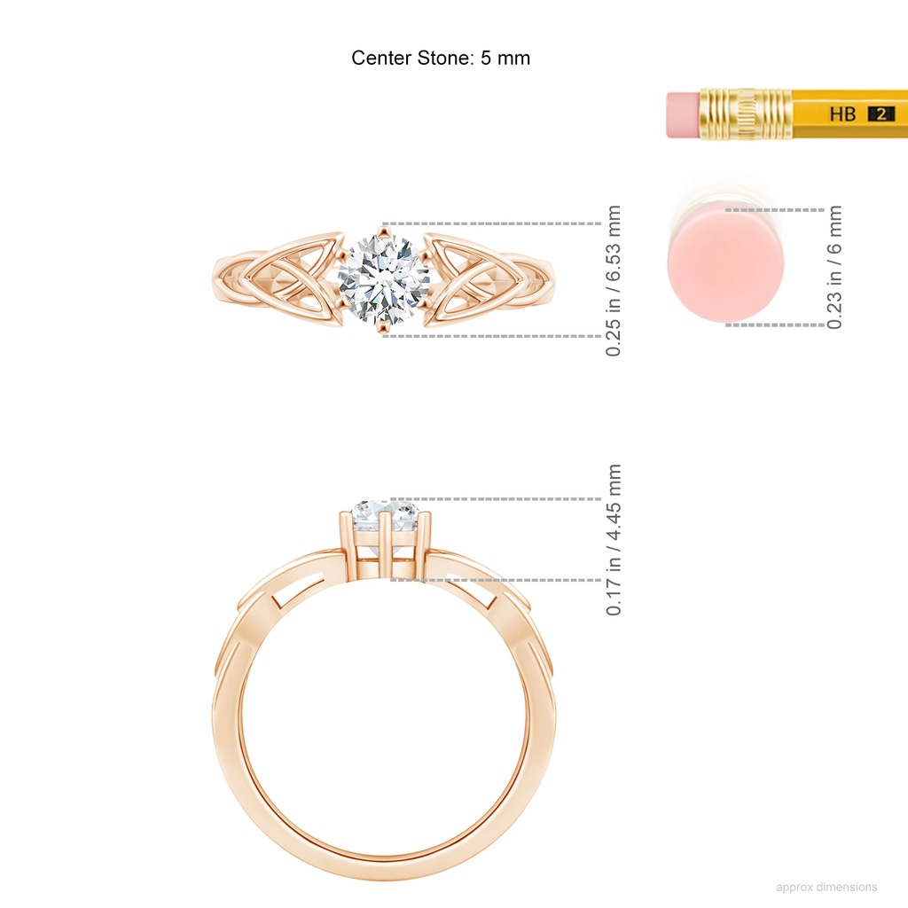 5mm FGVS Lab-Grown Solitaire Round Diamond Celtic Knot Ring in Rose Gold ruler