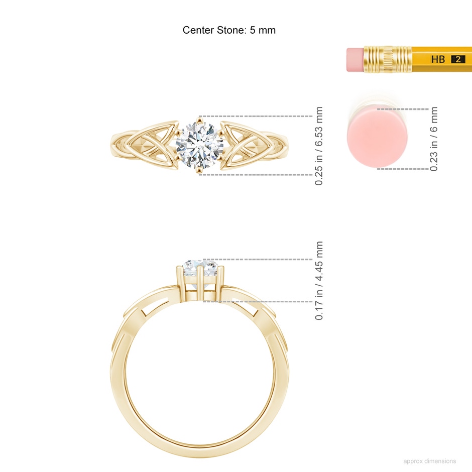 5mm FGVS Lab-Grown Solitaire Round Diamond Celtic Knot Ring in Yellow Gold ruler