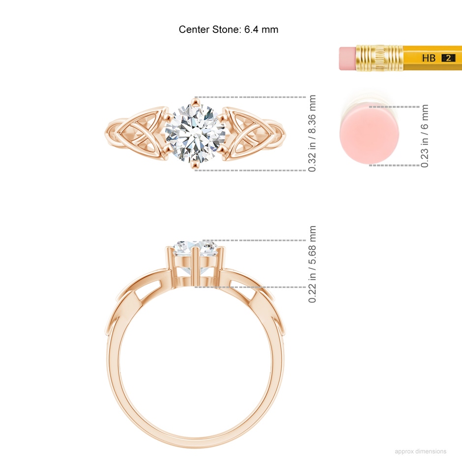 6.4mm FGVS Lab-Grown Solitaire Round Diamond Celtic Knot Ring in Rose Gold ruler