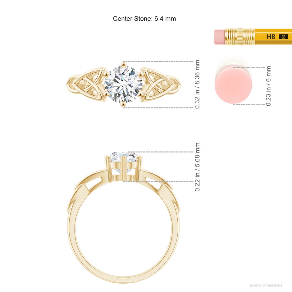 6.4mm FGVS Lab-Grown Solitaire Round Diamond Celtic Knot Ring in Yellow Gold ruler