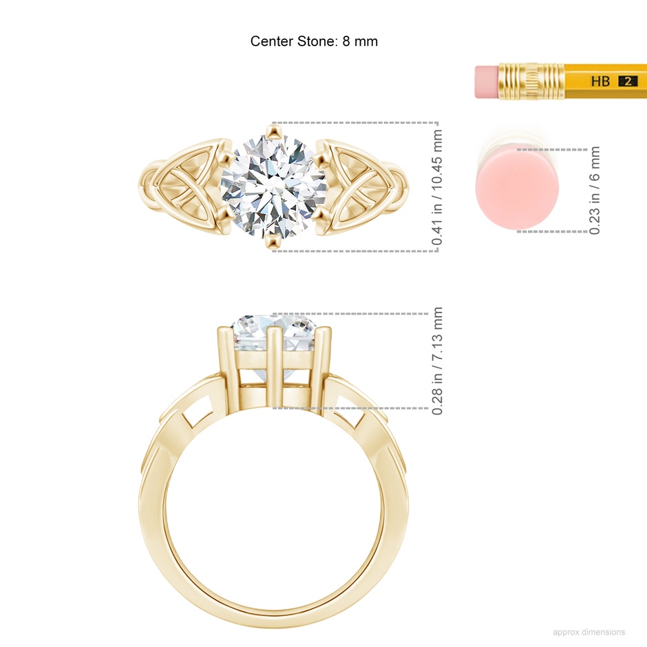 8.1mm FGVS Lab-Grown Solitaire Round Diamond Celtic Knot Ring in Yellow Gold ruler