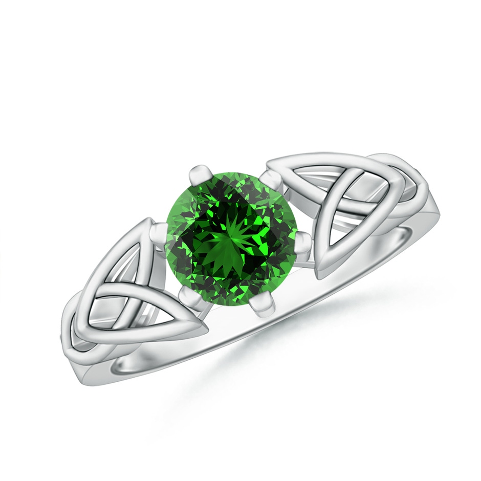 7mm Labgrown Lab-Grown Solitaire Round Emerald Celtic Knot Ring in White Gold 