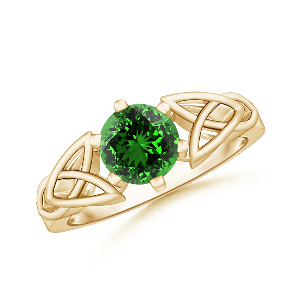 7mm Labgrown Lab-Grown Solitaire Round Emerald Celtic Knot Ring in Yellow Gold 