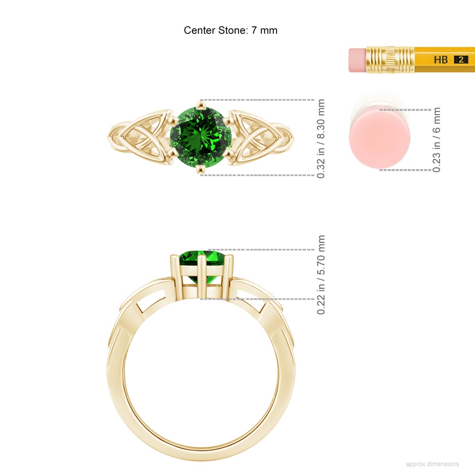 7mm Labgrown Lab-Grown Solitaire Round Emerald Celtic Knot Ring in Yellow Gold ruler