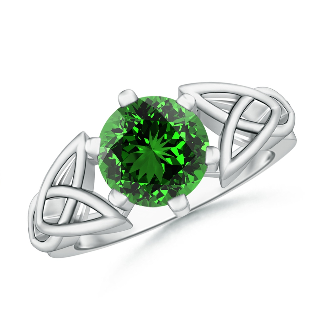 8mm Labgrown Lab-Grown Solitaire Round Emerald Celtic Knot Ring in White Gold