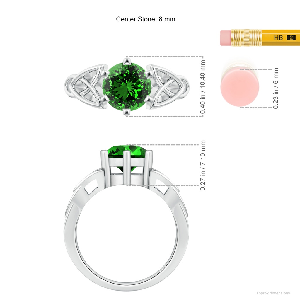 8mm Labgrown Lab-Grown Solitaire Round Emerald Celtic Knot Ring in White Gold ruler