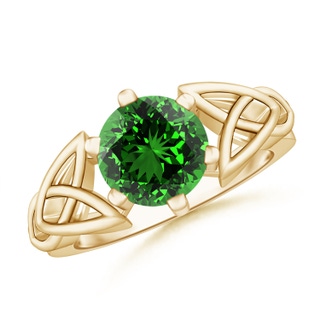 8mm Labgrown Lab-Grown Solitaire Round Emerald Celtic Knot Ring in Yellow Gold