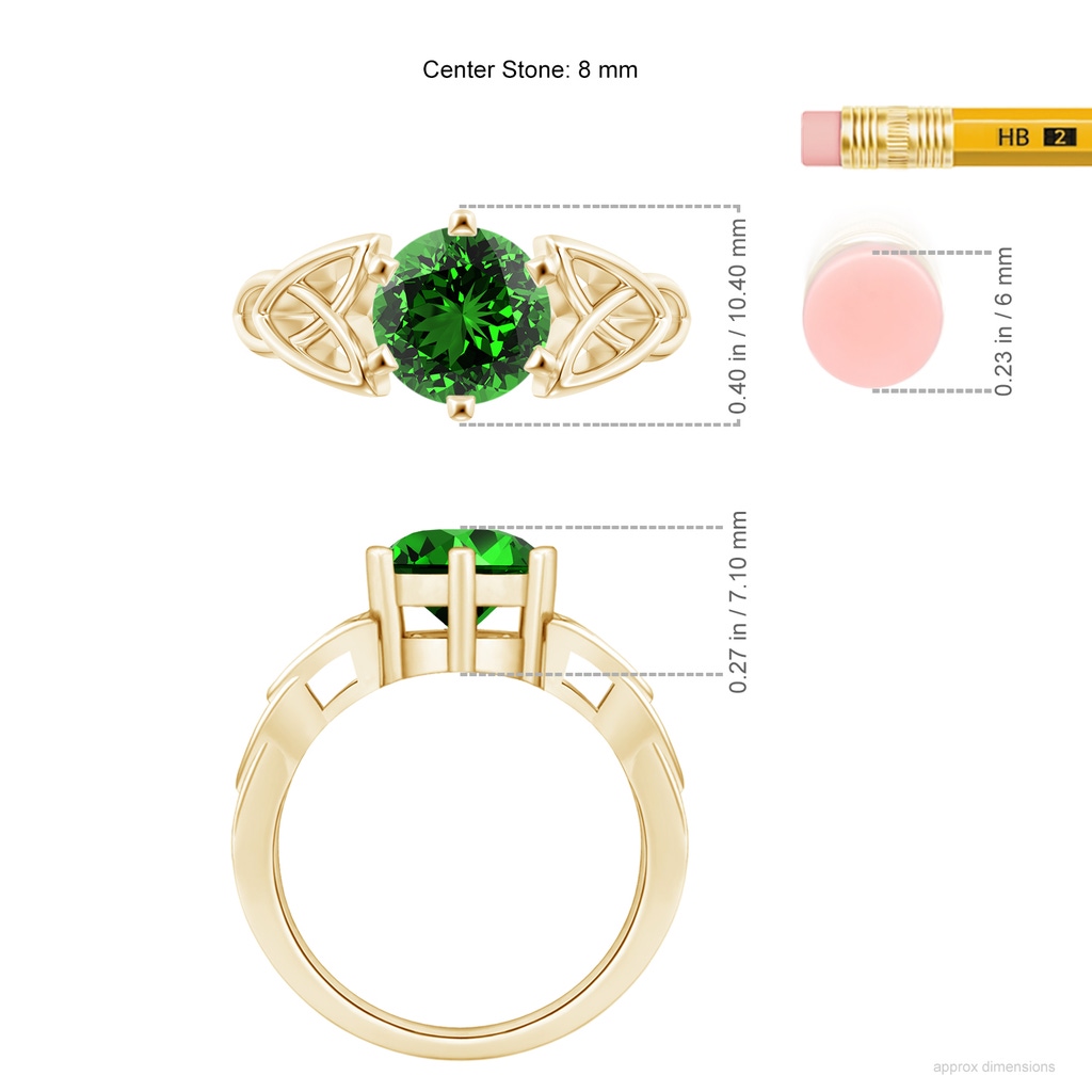 8mm Labgrown Lab-Grown Solitaire Round Emerald Celtic Knot Ring in Yellow Gold ruler