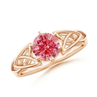 6.4mm Labgrown Solitaire Round Lab-Grown Fancy Intense Pink Diamond Celtic Knot Ring in Rose Gold