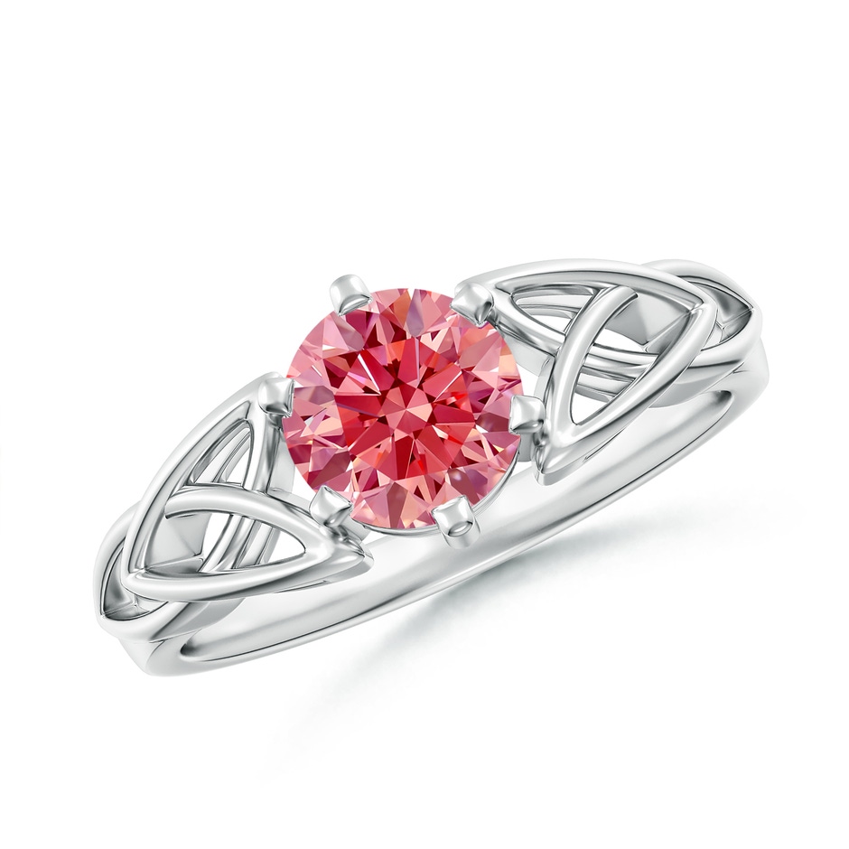 6.4mm Labgrown Solitaire Round Lab-Grown Fancy Intense Pink Diamond Celtic Knot Ring in White Gold 