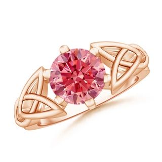 8.1mm Labgrown Solitaire Round Lab-Grown Fancy Intense Pink Diamond Celtic Knot Ring in 18K Rose Gold
