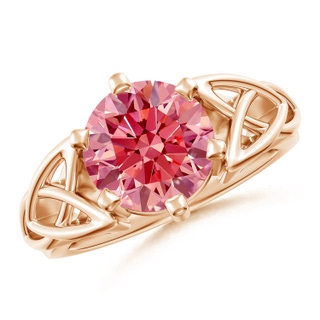 9.2mm Labgrown Solitaire Round Lab-Grown Fancy Intense Pink Diamond Celtic Knot Ring in Rose Gold