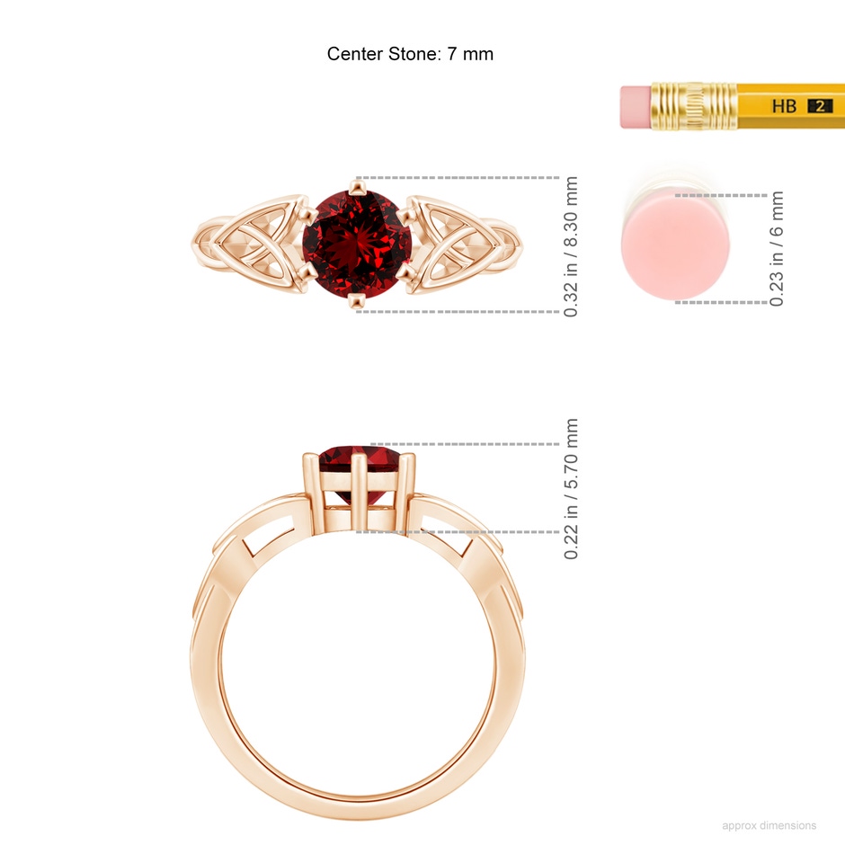 7mm Labgrown Lab-Grown Solitaire Round Ruby Celtic Knot Ring in Rose Gold ruler