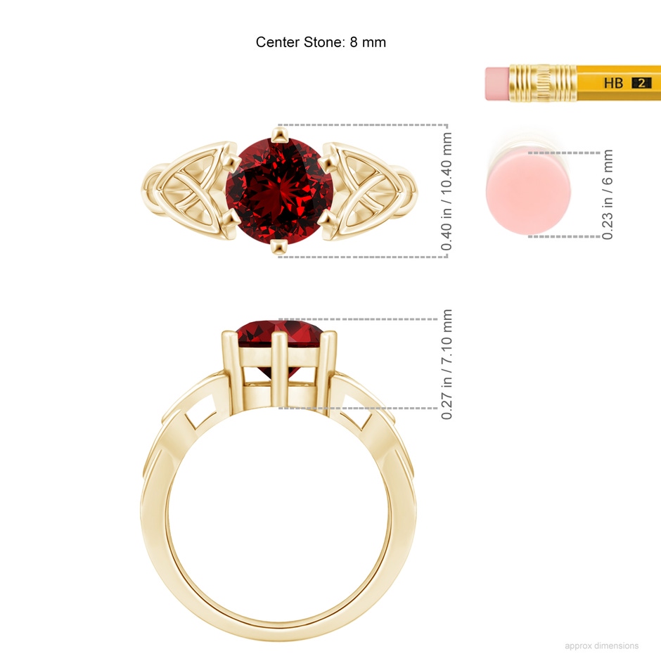 8mm Labgrown Lab-Grown Solitaire Round Ruby Celtic Knot Ring in Yellow Gold ruler