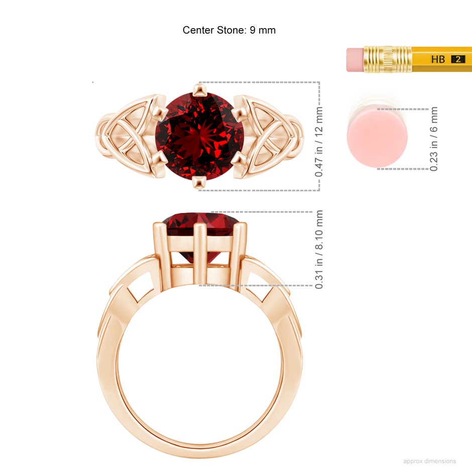 9mm Labgrown Lab-Grown Solitaire Round Ruby Celtic Knot Ring in Rose Gold ruler