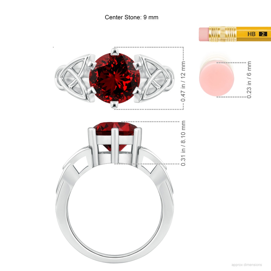 9mm Labgrown Lab-Grown Solitaire Round Ruby Celtic Knot Ring in White Gold ruler