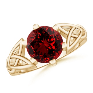 9mm Labgrown Lab-Grown Solitaire Round Ruby Celtic Knot Ring in Yellow Gold