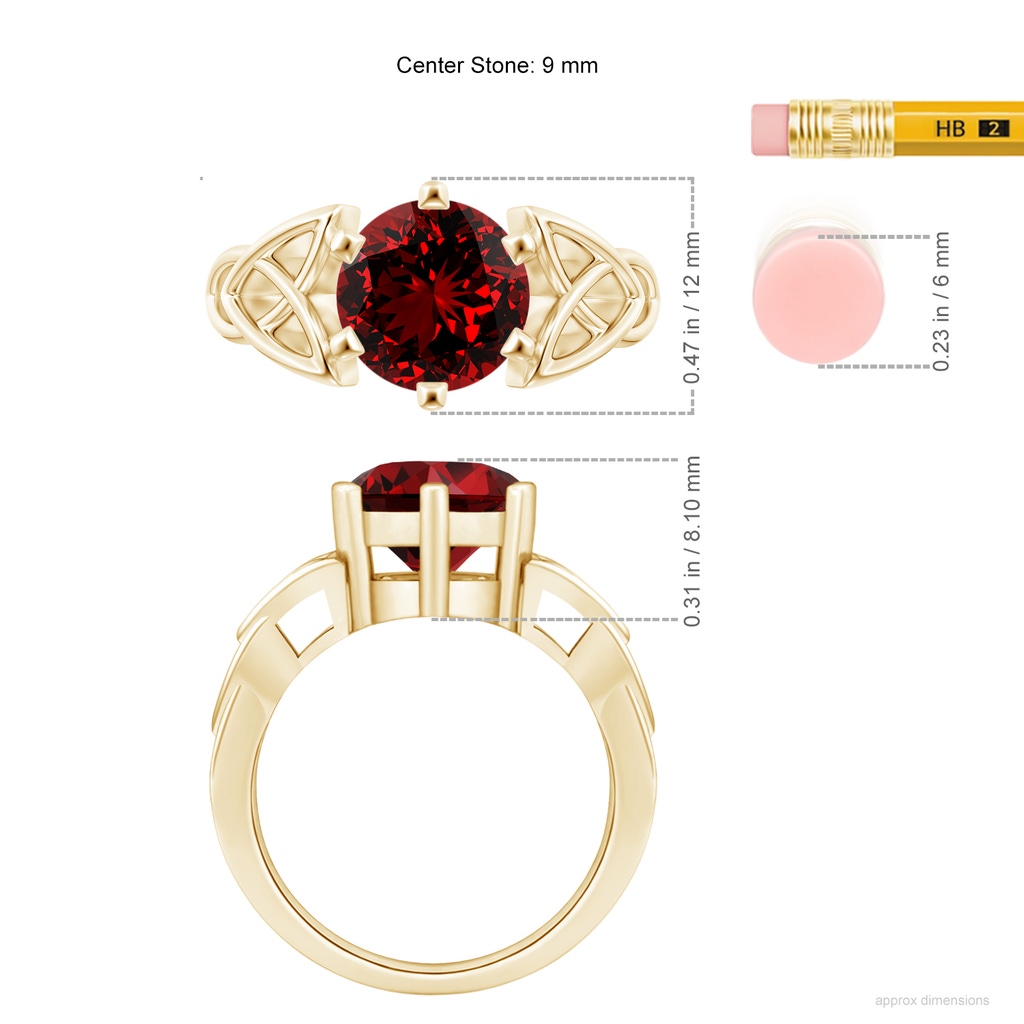 9mm Labgrown Lab-Grown Solitaire Round Ruby Celtic Knot Ring in Yellow Gold ruler