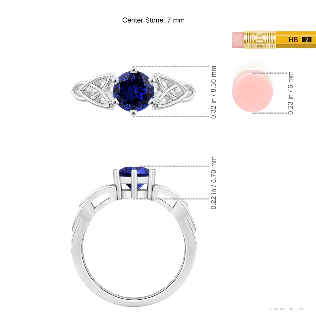 7mm Labgrown Lab-Grown Solitaire Round Sapphire Celtic Knot Ring in P950 Platinum ruler