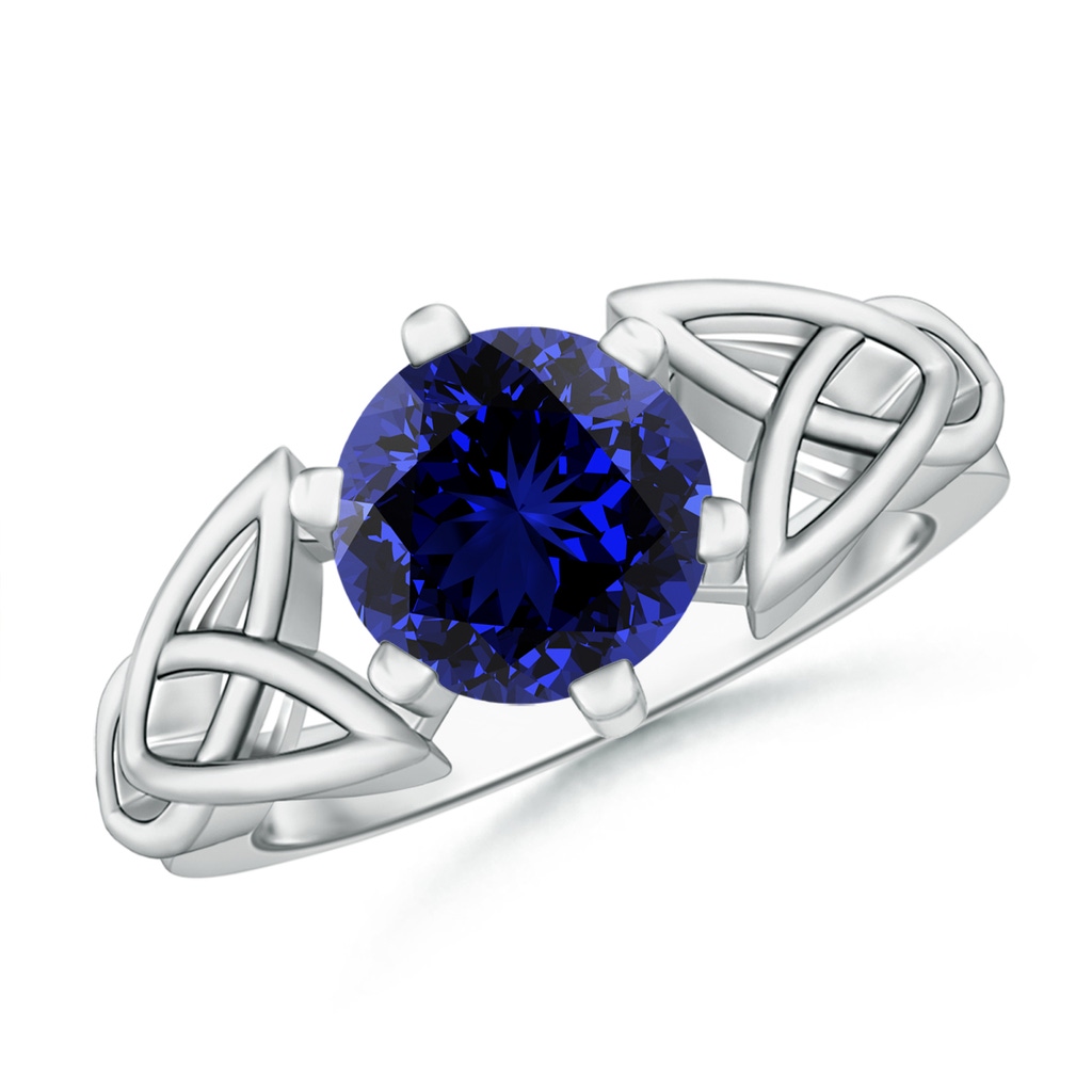 8mm Labgrown Lab-Grown Solitaire Round Sapphire Celtic Knot Ring in White Gold