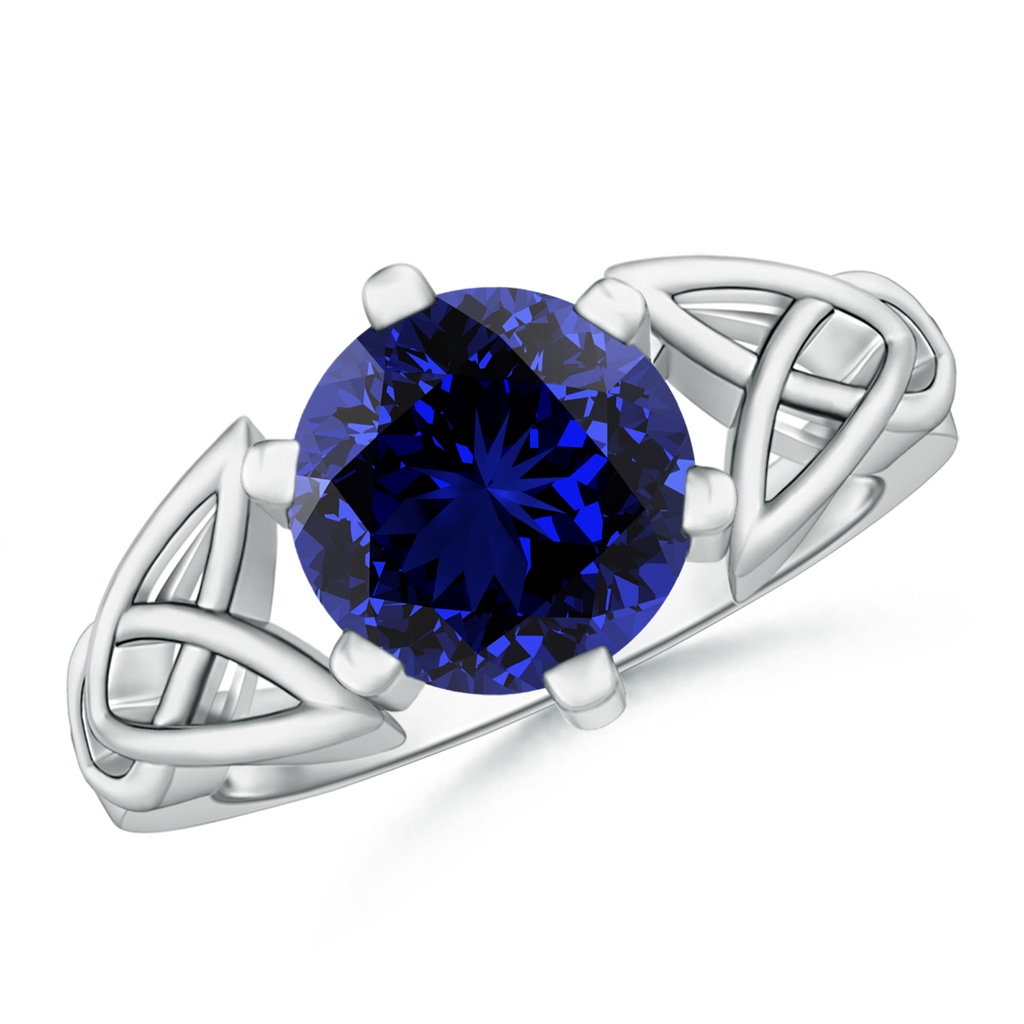 9mm Labgrown Lab-Grown Solitaire Round Sapphire Celtic Knot Ring in 9K White Gold