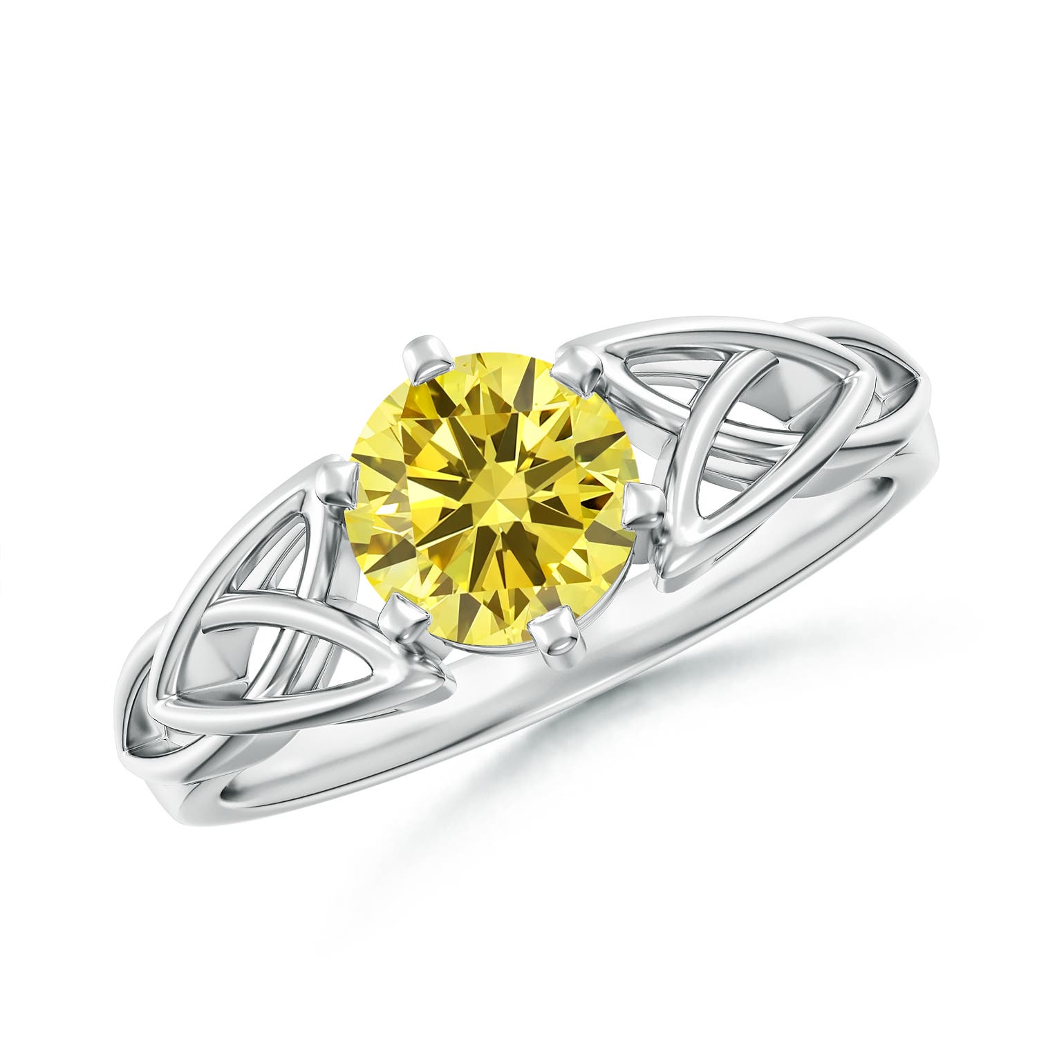 6.4mm Labgrown Solitaire Round Lab-Grown Fancy Intense Yellow Diamond Celtic Knot Ring in 18K White Gold