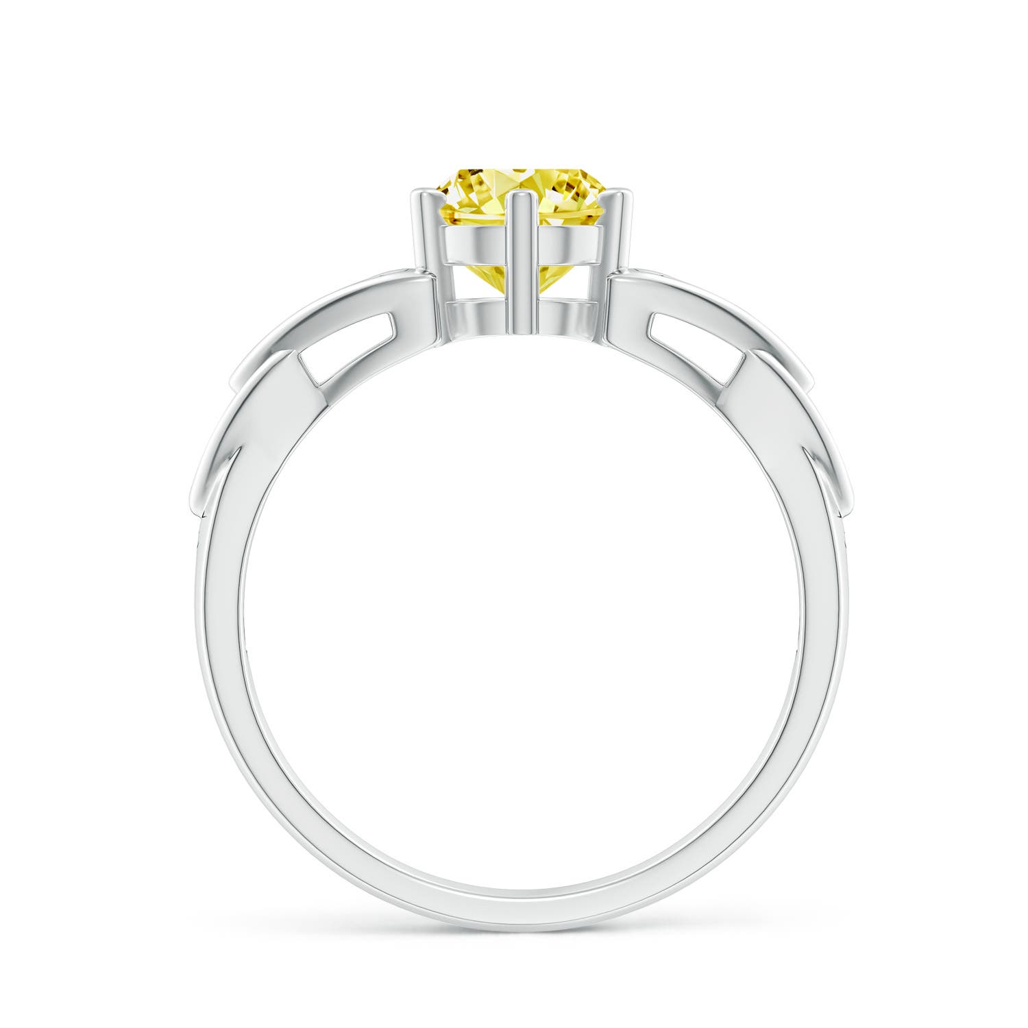 6.4mm Labgrown Solitaire Round Lab-Grown Fancy Intense Yellow Diamond Celtic Knot Ring in 18K White Gold