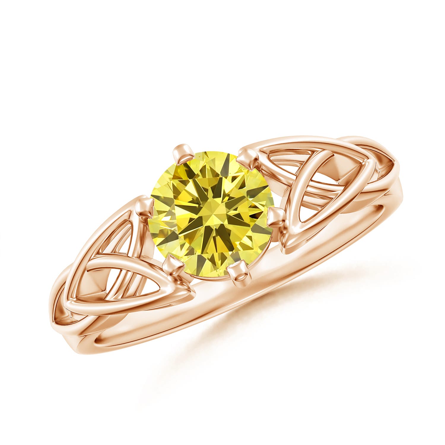6.4mm Labgrown Solitaire Round Lab-Grown Fancy Intense Yellow Diamond Celtic Knot Ring in Rose Gold