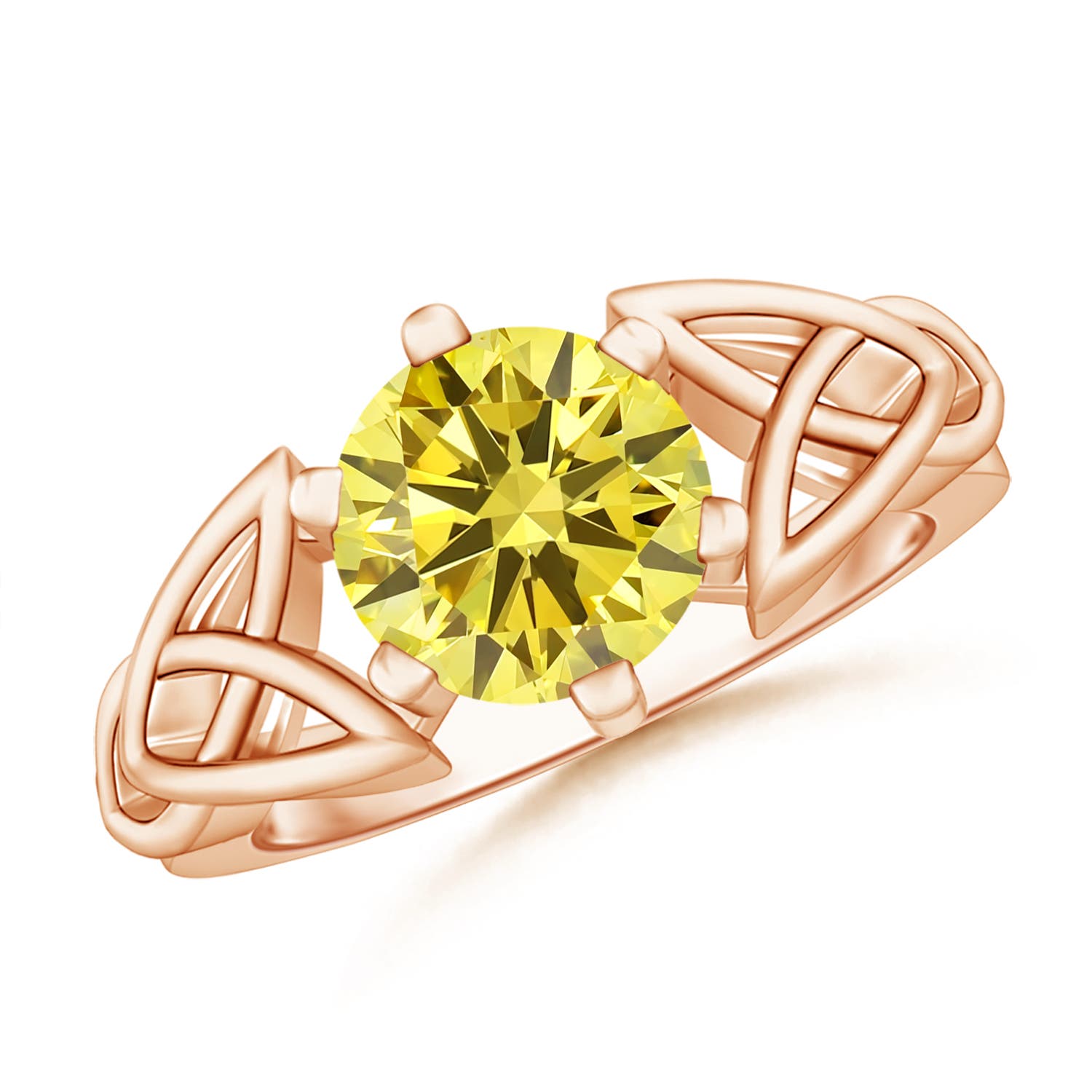 8.1mm Labgrown Solitaire Round Lab-Grown Fancy Intense Yellow Diamond Celtic Knot Ring in Rose Gold