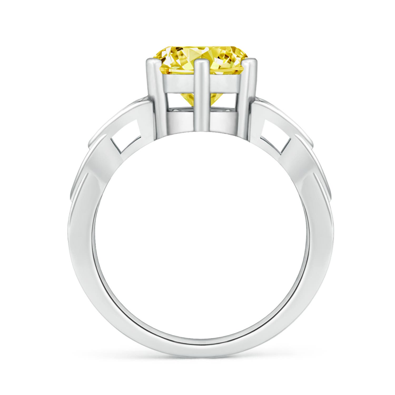 8.1mm Labgrown Solitaire Round Lab-Grown Fancy Intense Yellow Diamond Celtic Knot Ring in White Gold - side 2